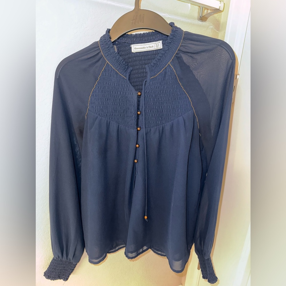 Abercrombie & Fitch Sheer Navy Button Down Blouse